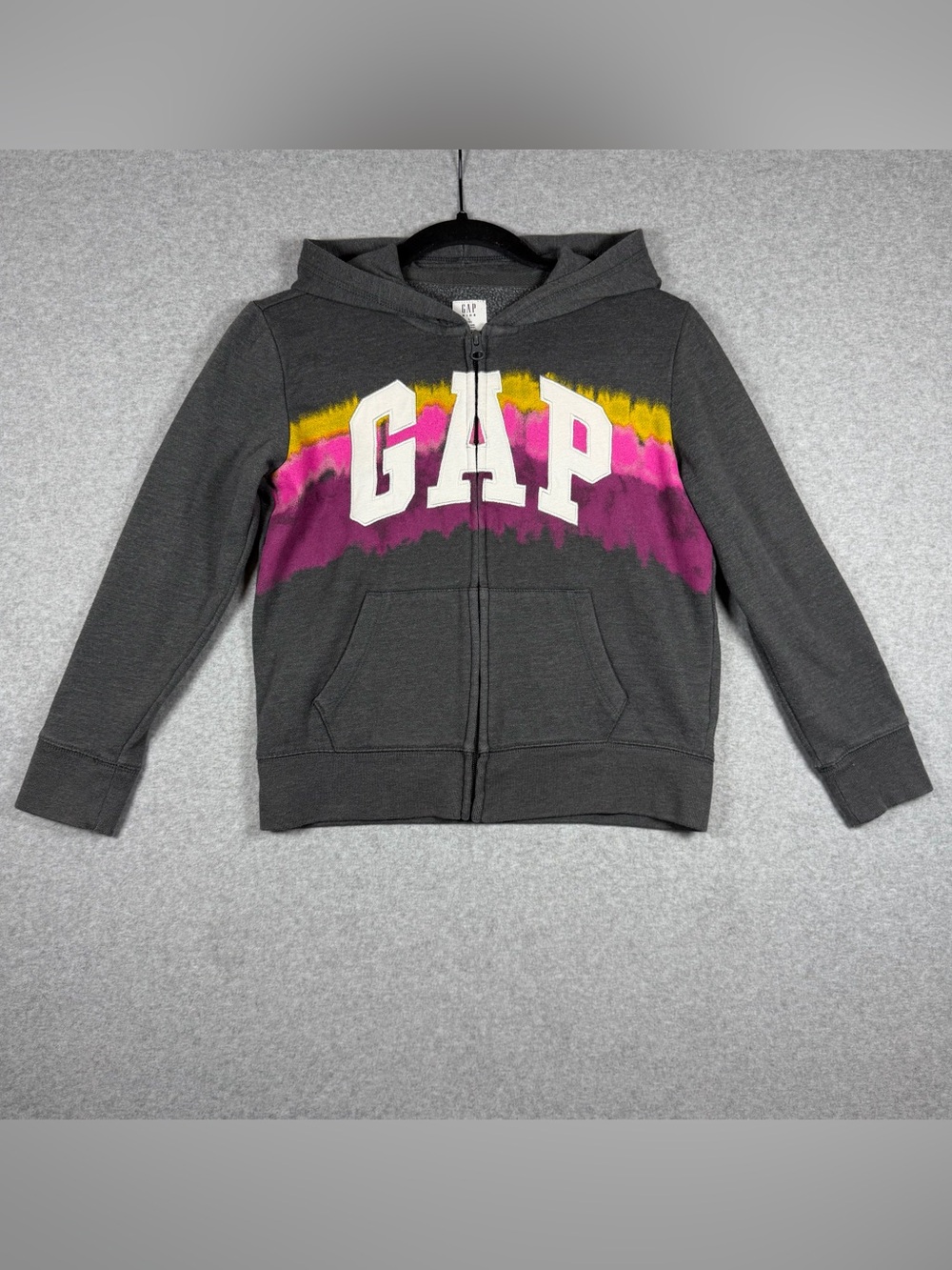 GAP Kids Tie Dye Logo Full Zip Charcoal Gray Hoodie Girls Size Large (10)